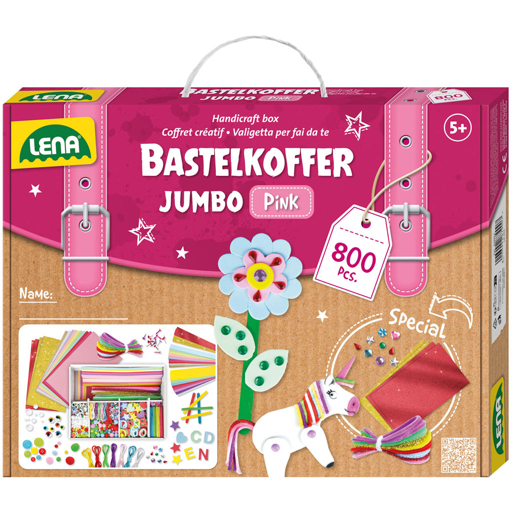 LENA: Jumbo rózsaszín barkácskoffer 800db-os kreatív játékszett kép 1