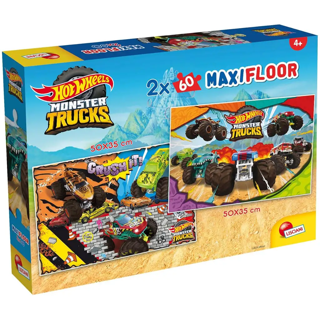 Hot Wheels Monster trucks 2 x 60db-os maxi padló puzzle 50x35cm - Lisciani kép 1