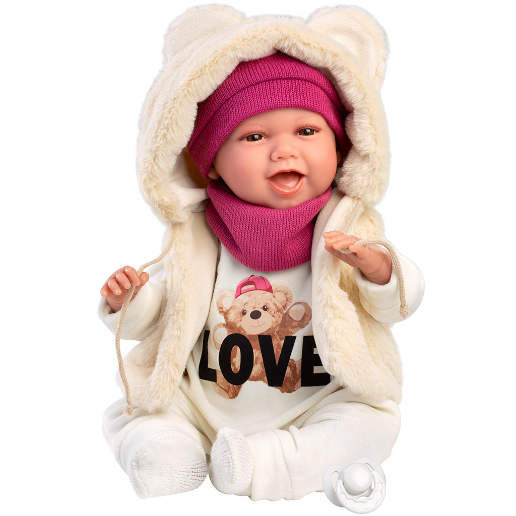 Llorens: Mimi 42cm-es síró baba Love Bear macis szettben kép 4