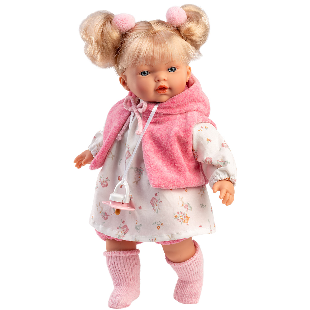 Llorens: Roberta 33cm-es baba cumival pink mellényben kép 2