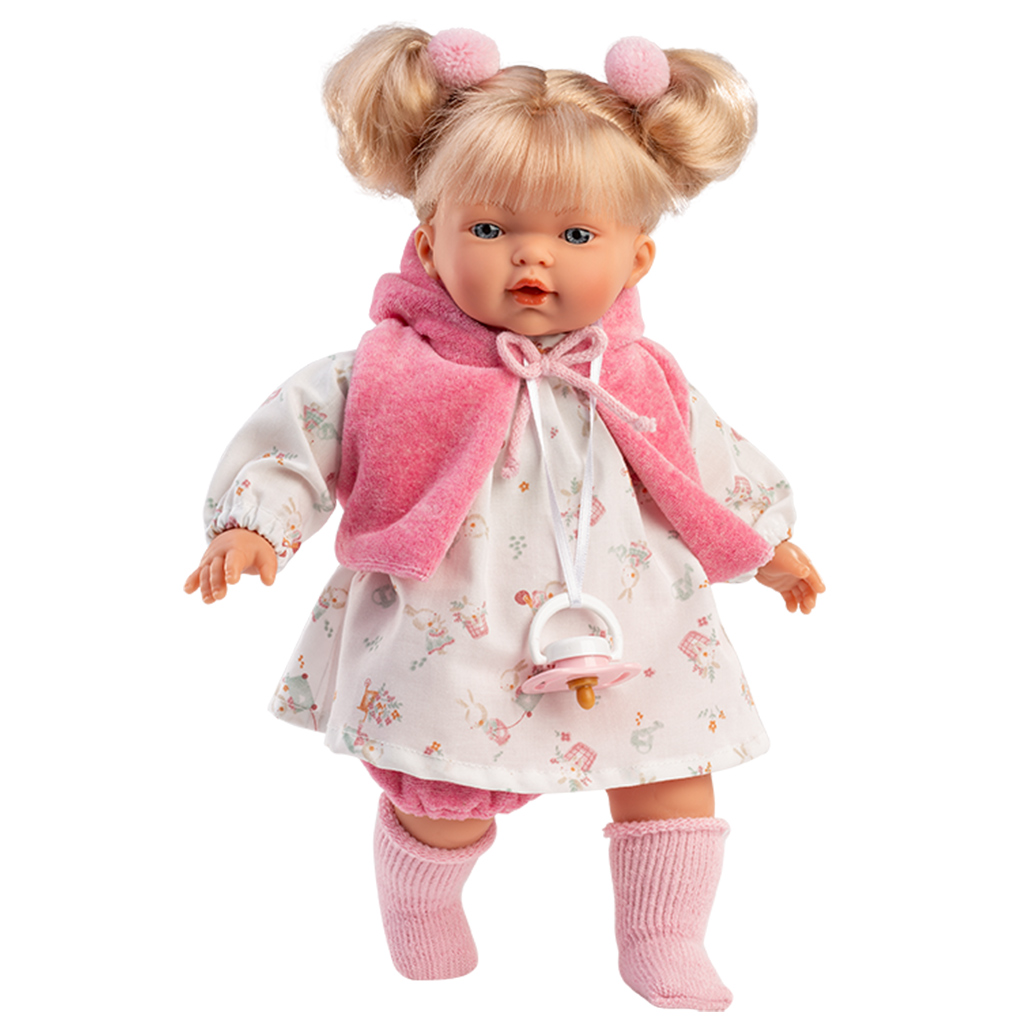 Llorens: Roberta 33cm-es baba cumival pink mellényben kép 1