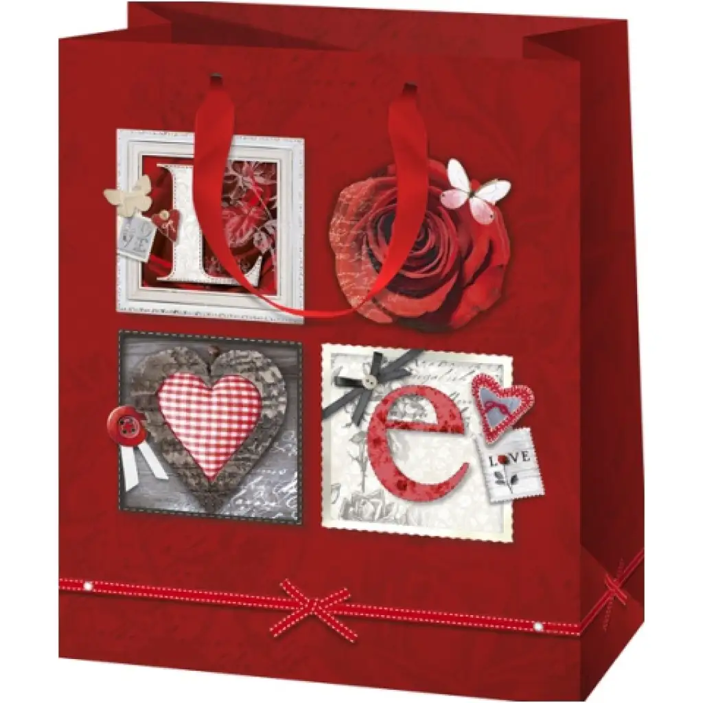 LOVE rózsa mintás nagy méretű exkluzív ajándéktáska 27x14x33cm-es kép 1