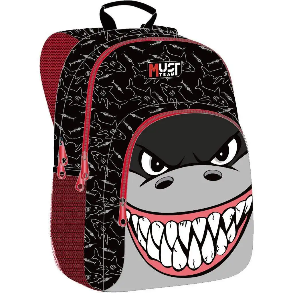 Luna: Must Team cápás lekerekített 3 rekeszes iskolatáska, hátizsák 32x18x43cm kép 1