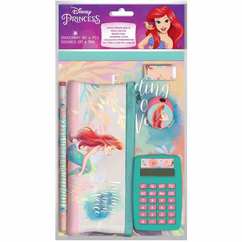Luna: Disney Hercegnők - Ariel írószer szett számológéppel 6db-os csomag kép 1