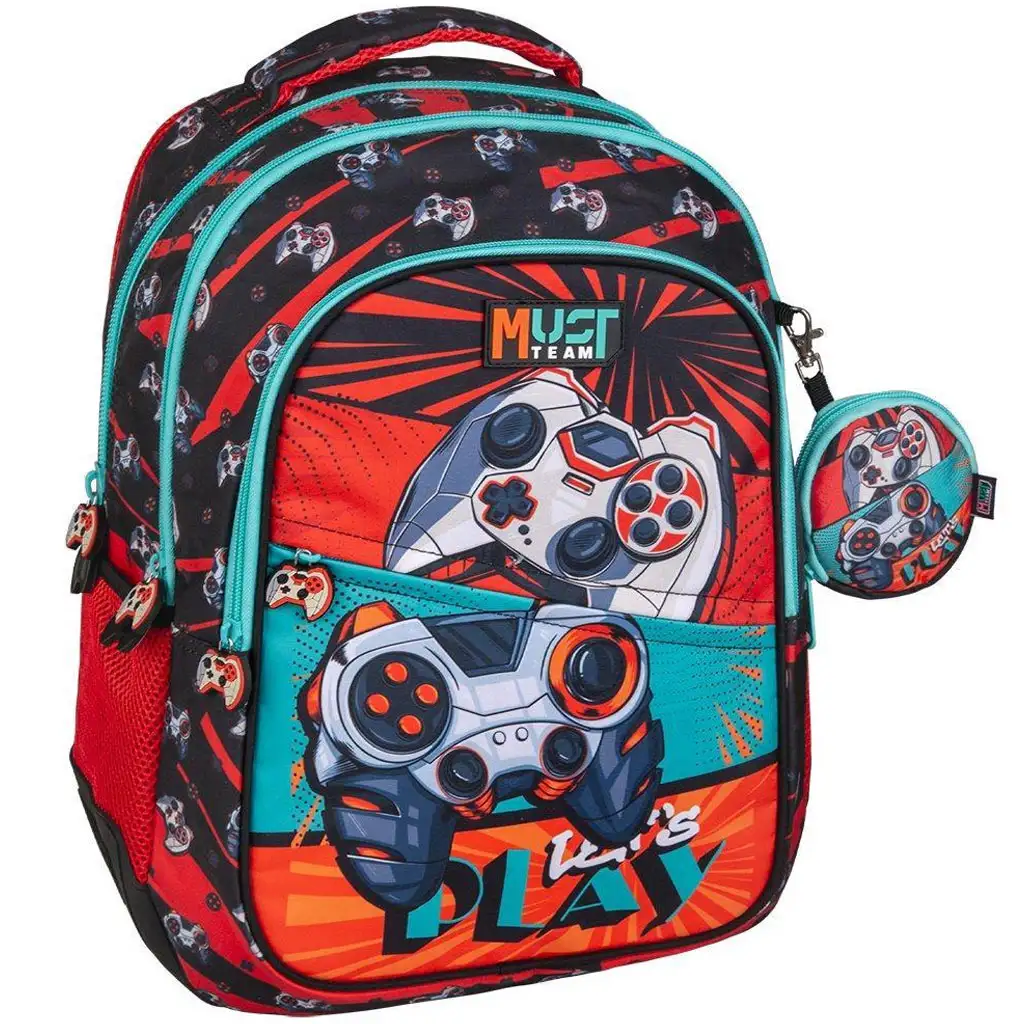 Luna: Must Team Gamer lekerekített 3 rekeszes iskolatáska, hátizsák 32x18x43cm kép 1