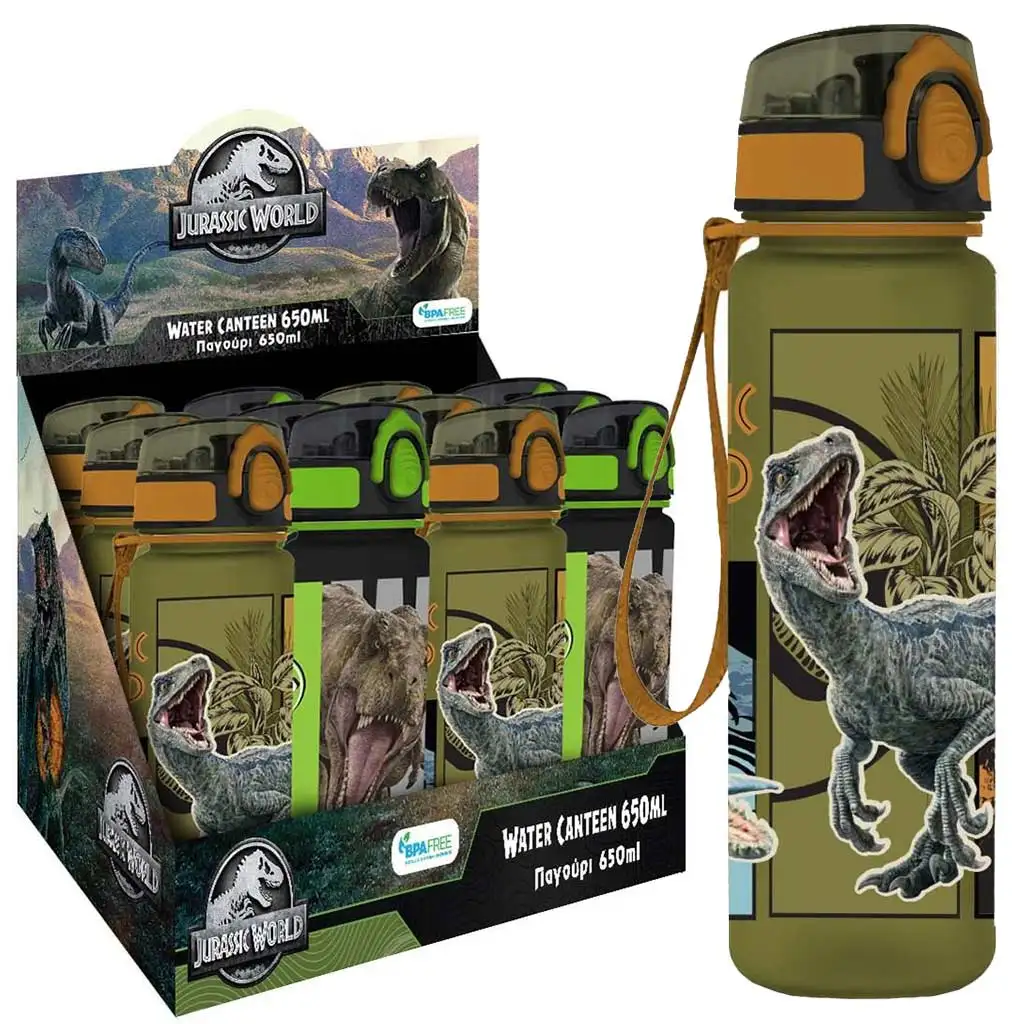 Must: Jurassic World dinoszauruszos BPA-mentes műanyag kulacs kétféle változatban 650ml kép 1