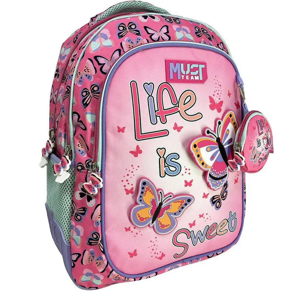 Luna: Must Team pillangós lekerekített 3 rekeszes iskolatáska, hátizsák 32x18x43cm kép 1