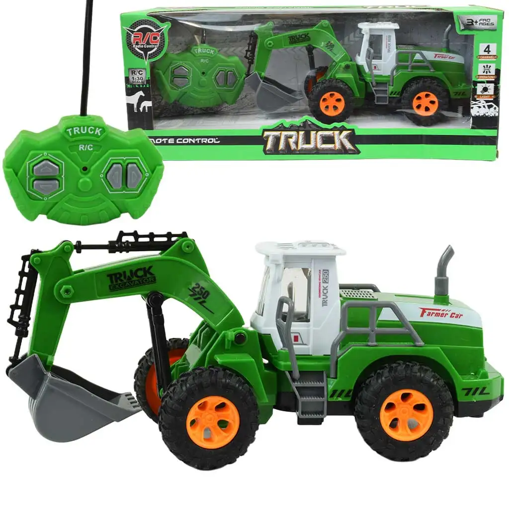 RC Távirányítós markoló munkagép zöld színben fényeffektekkel 1/30-as méretarány 22cm kép 1