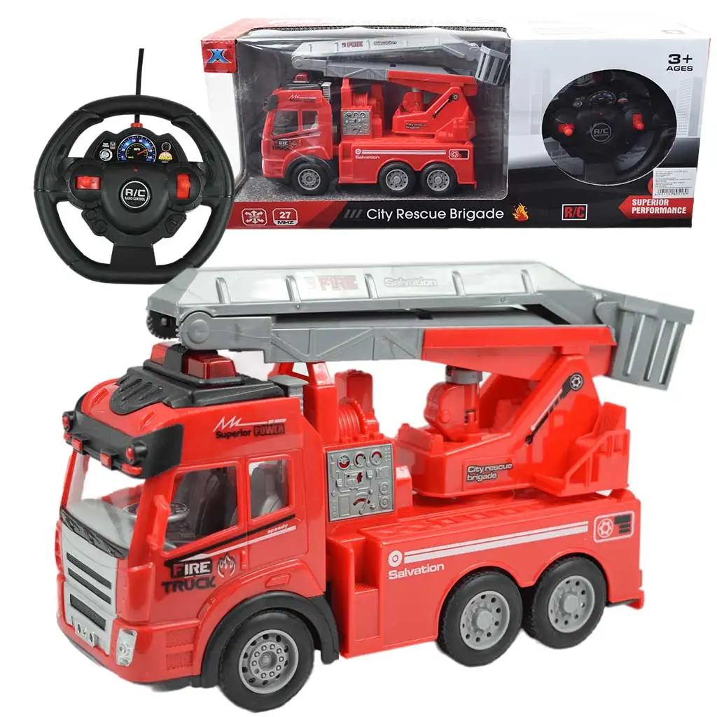 RC Távirányítós emelőkosaras tűzoltóautó fény effektekkel 1/43-as méretarány 27 MHz 21cm kép 1