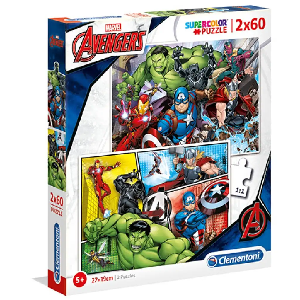 Marvel Bosszúállók Supercolor 2 az 1-ben puzzle 2x60db-os - Clementoni kép 1