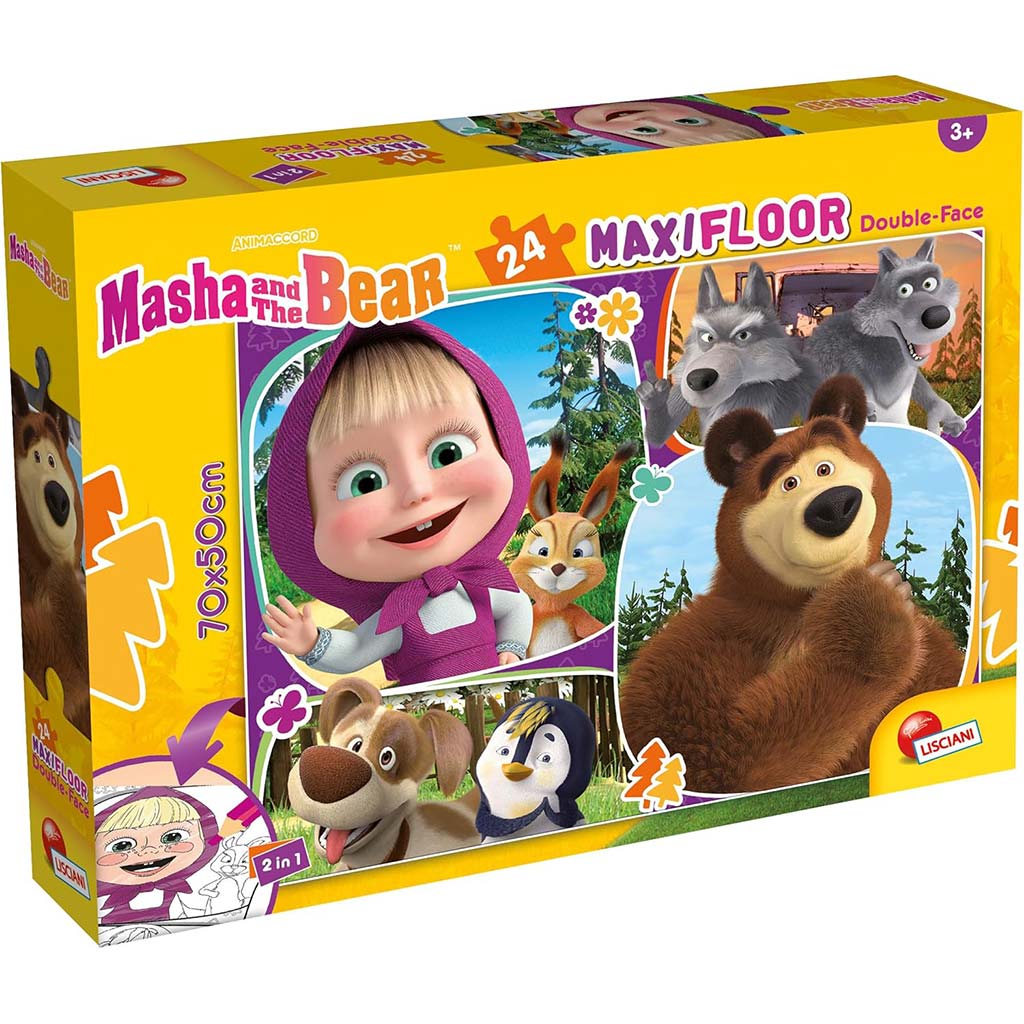 Mása és a medve 2 az 1-ben maxi 24db-os puzzle és színező 70x50cm - Lisciani kép 1