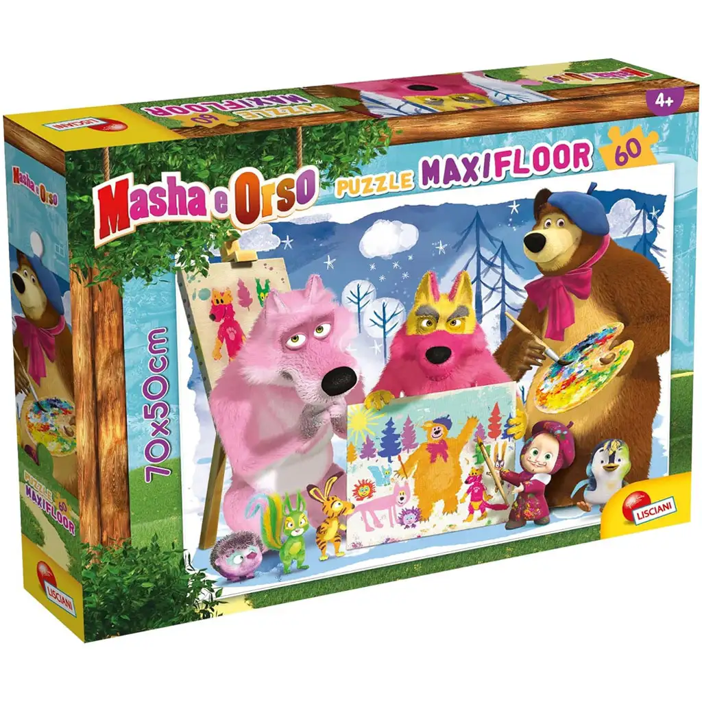 Mása és a medve festés a barátokkal 60db-os maxi padló puzzle 70x50cm - Lisciani kép 1