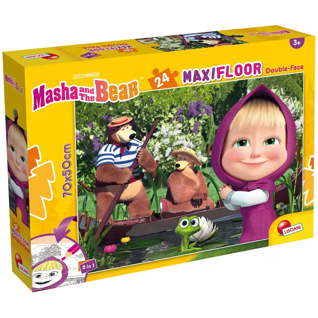 Mása és a medve 2 az 1-ben 24db-os maxi padló puzzle és színező 70x50cm - Lisciani kép 1