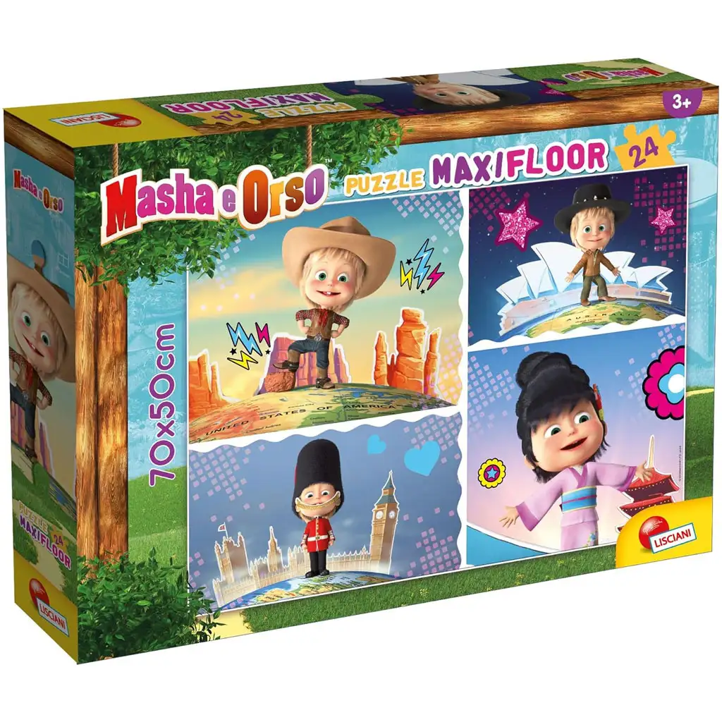 Mása és a medve Mása világot lát 24db-os maxi padló puzzle 70x50cm - Lisciani kép 1