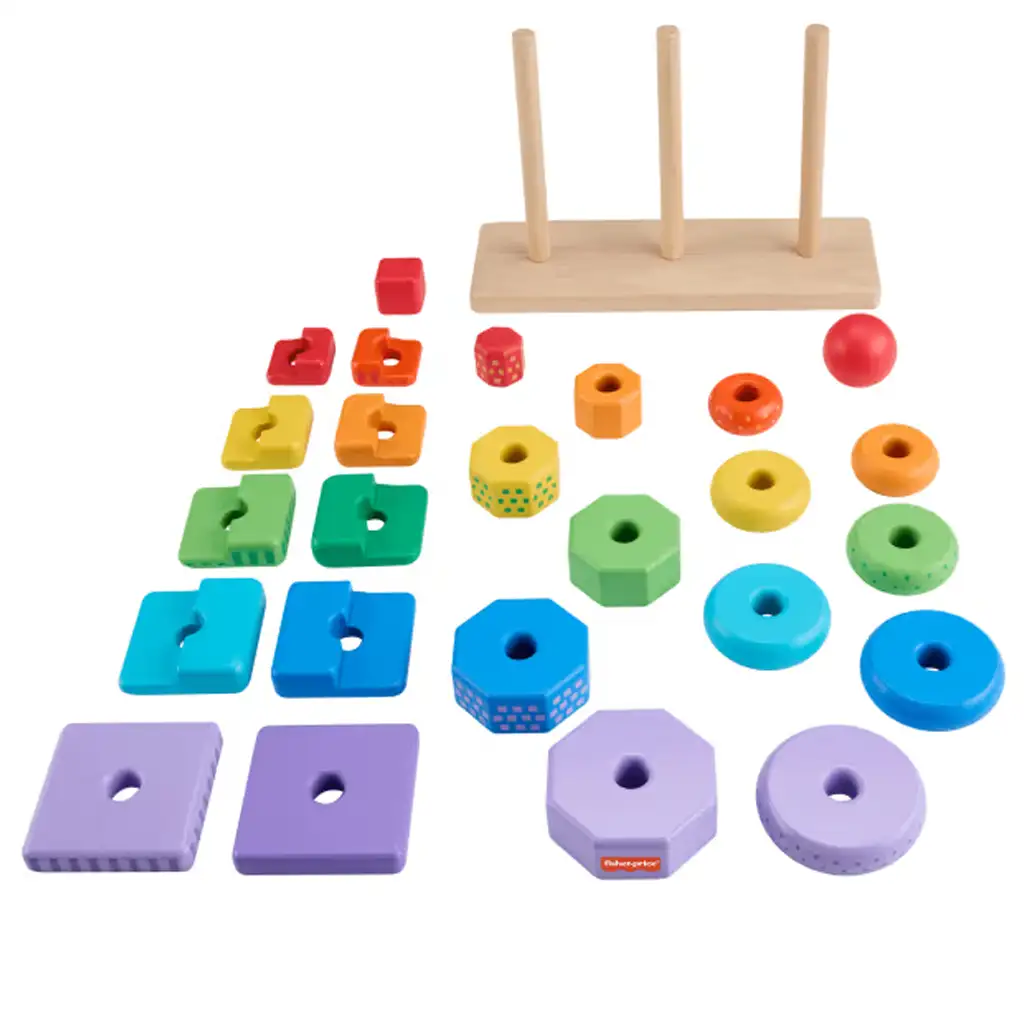Fisher-Price Színes formaválogató és toronyépítő piramis játékszett - Mattel kép 3