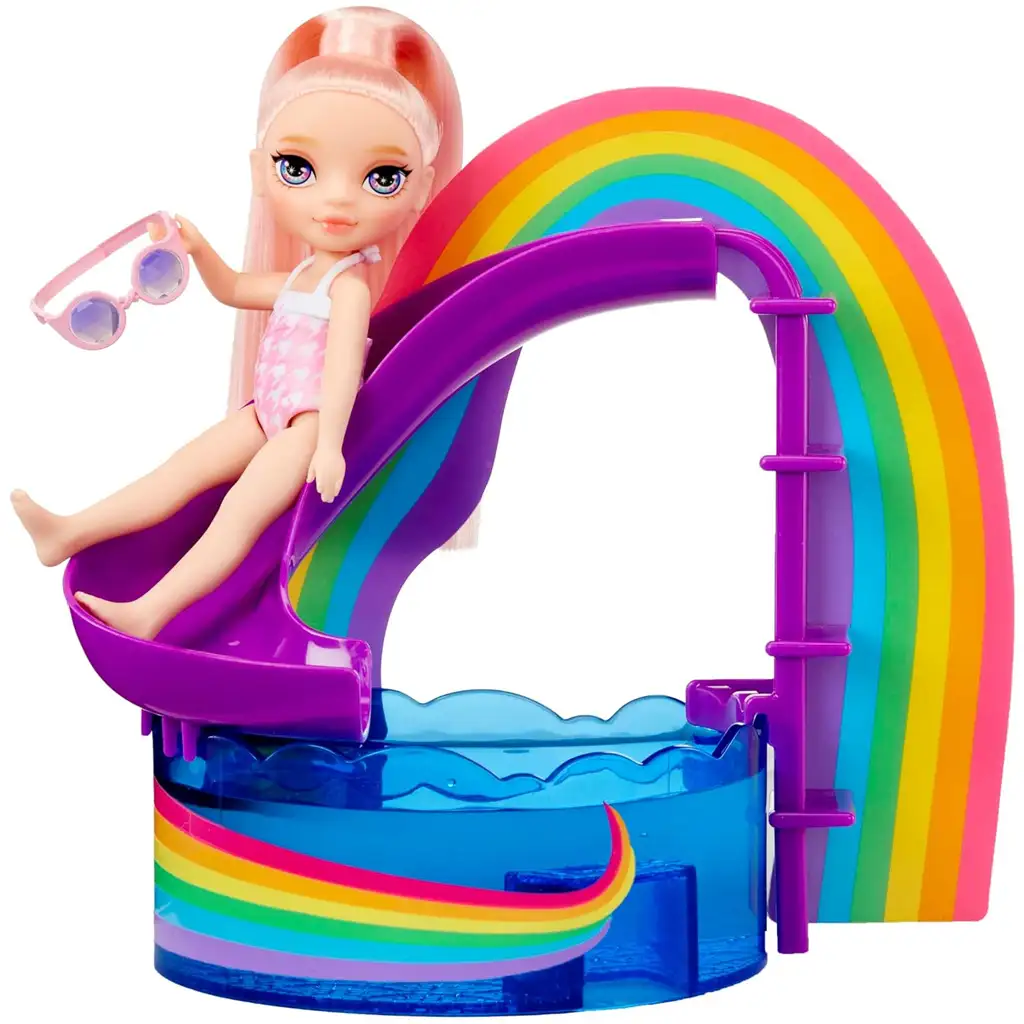 Rainbow High: Medencés parti játékszett Blush Parker babával kép 4