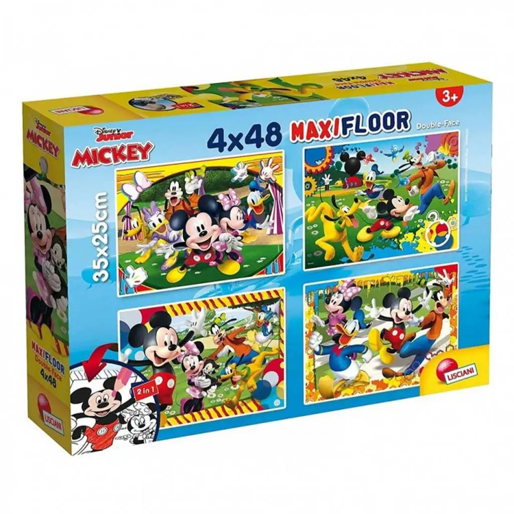 Mickey egér 2 az 1-ben maxi 4x48db-os puzzle és színező 35x25cm - Lisciani kép 1