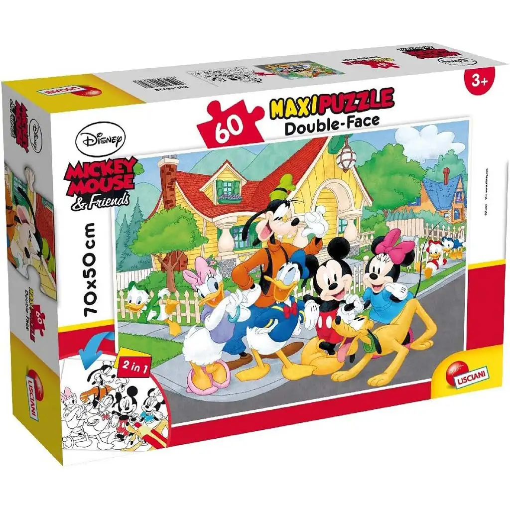 Mickey egér és barátai 2 az 1-ben 60db-os maxi puzzle és színező 70x50cm - Lisciani kép 1