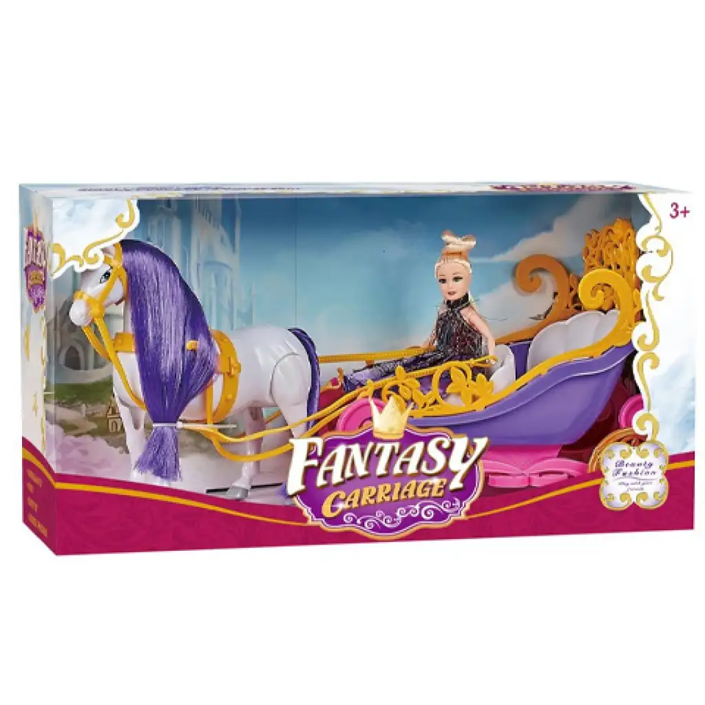 Fantasy Carriage Mesés nyitott hintó lóval és babával kép 1