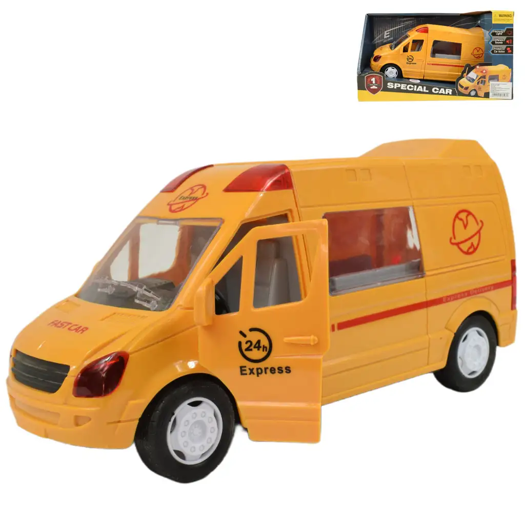 Special Car: Sárga express futárautó fénnyel és hanggal, lendkerekes funkcióval24cm kép 1