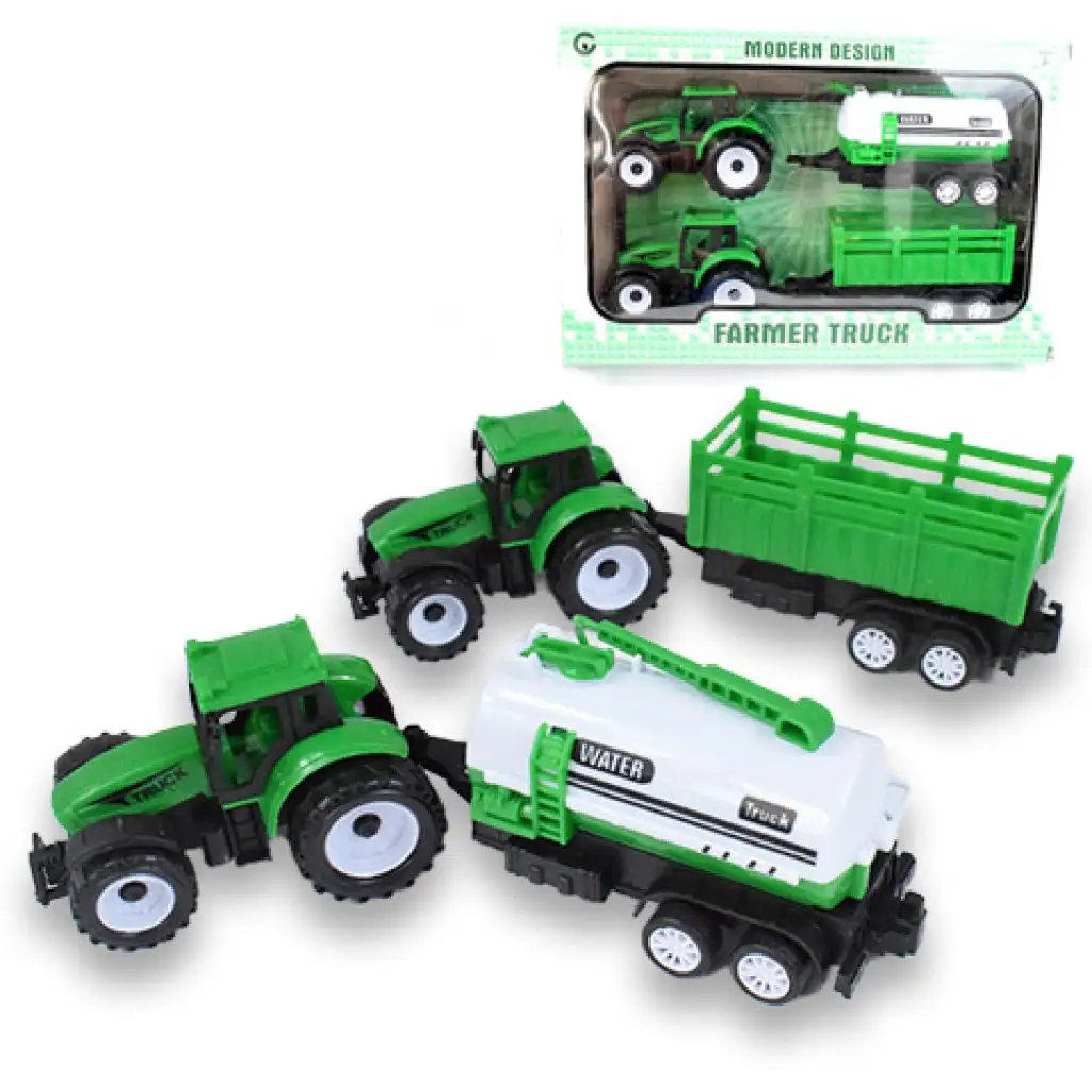 Farm Truck: Zöld két részes traktor szett utánfutóval kép 1