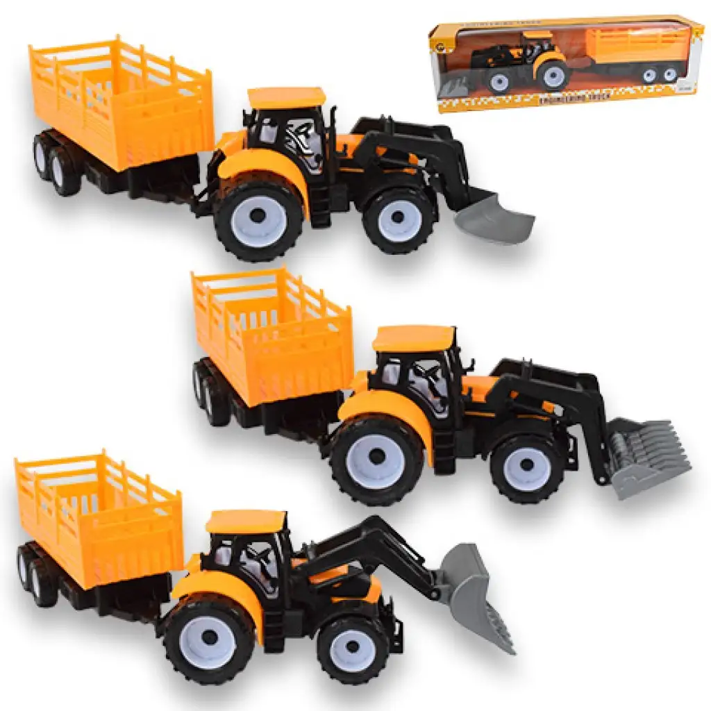 Engineering Truck: Kotró traktor munkagép kéttengelyes utánfutóval 45cm kép 1