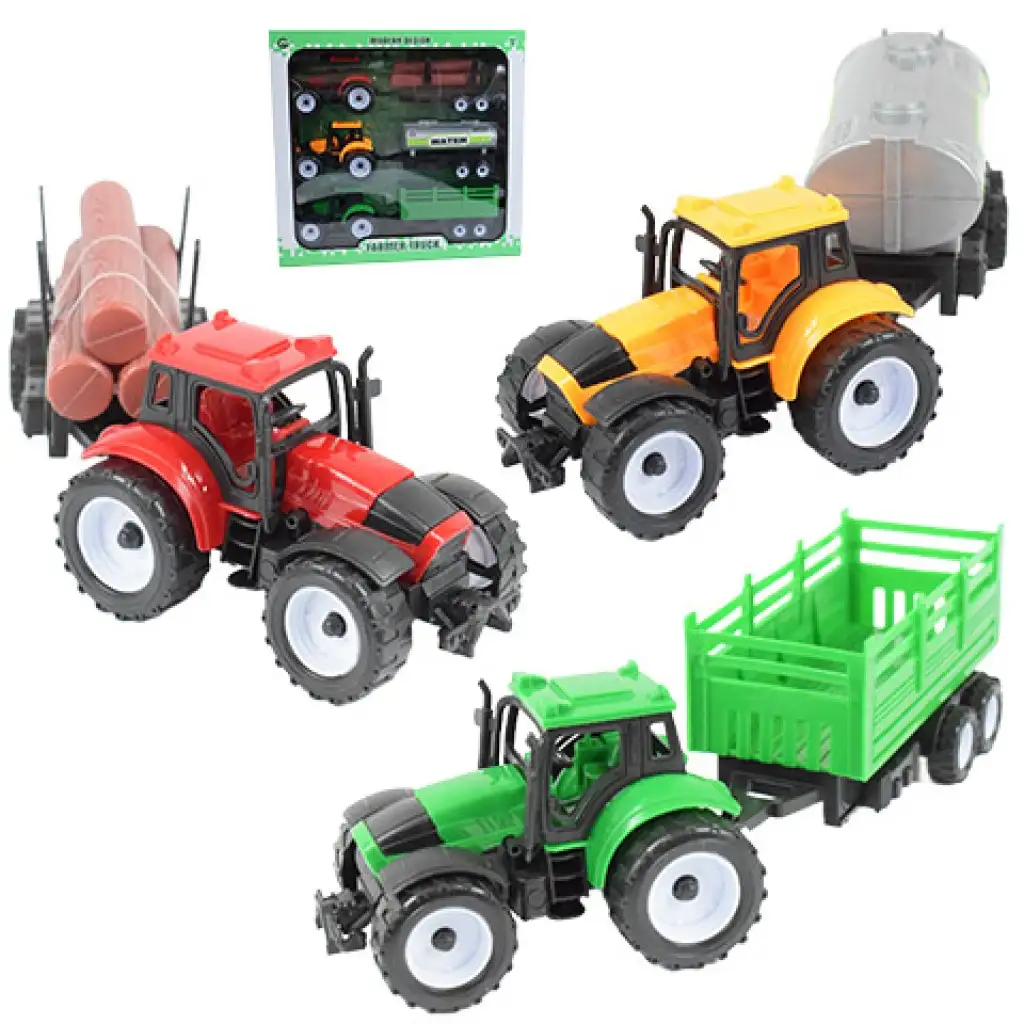 Farmer Truck: Farm traktorok utánfutóval 3 db-os szett 28cm kép 1
