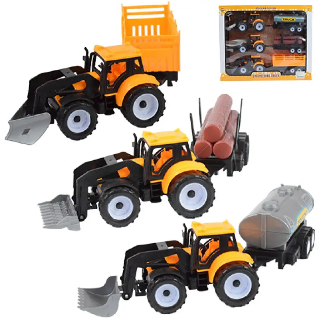 Engineering Truck: Három darabos kotró traktor szett utánfutókkal 28cm kép 1