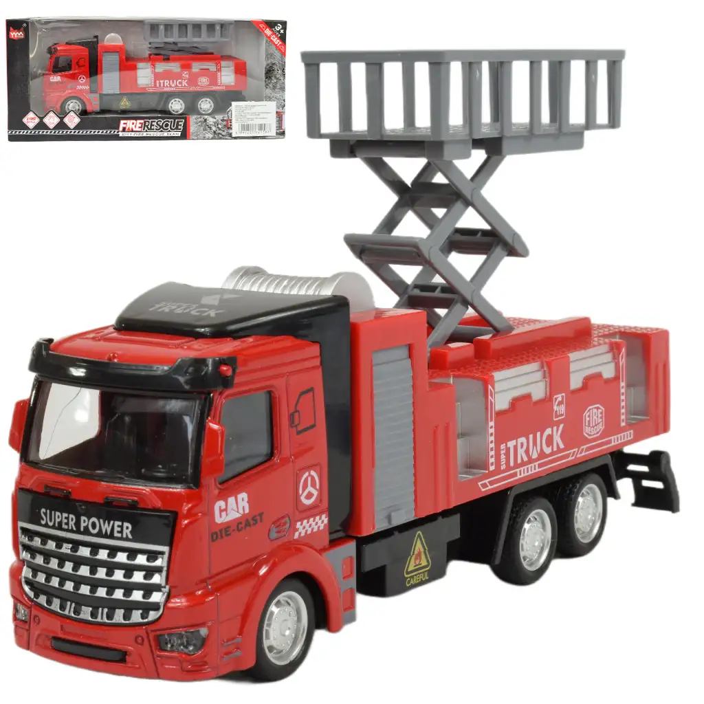 Fire Rescue: Lendkerekes emelőkosaras tűzoltósági kamion 19cm kép 1