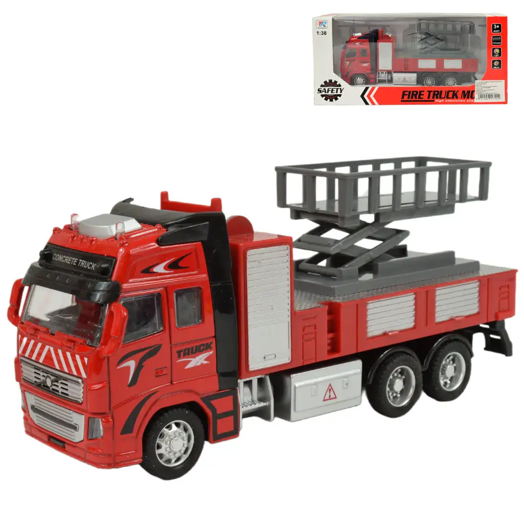 Fire Truck: Lendkerekes emelőkosaras tűzoltóautó fénnyel és hanggal 20cm kép 1