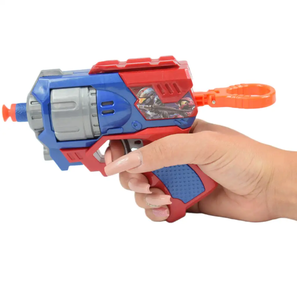 Cool Soft Bullet Gun: Kisméretű szivacslövő fegyver töltényekkel kék-piros színben 14cm kép 4