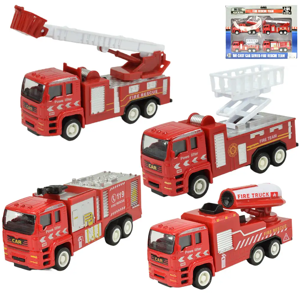 Fire Rescue Team: 4 db-os fém tűzoltóautó szett kép 1