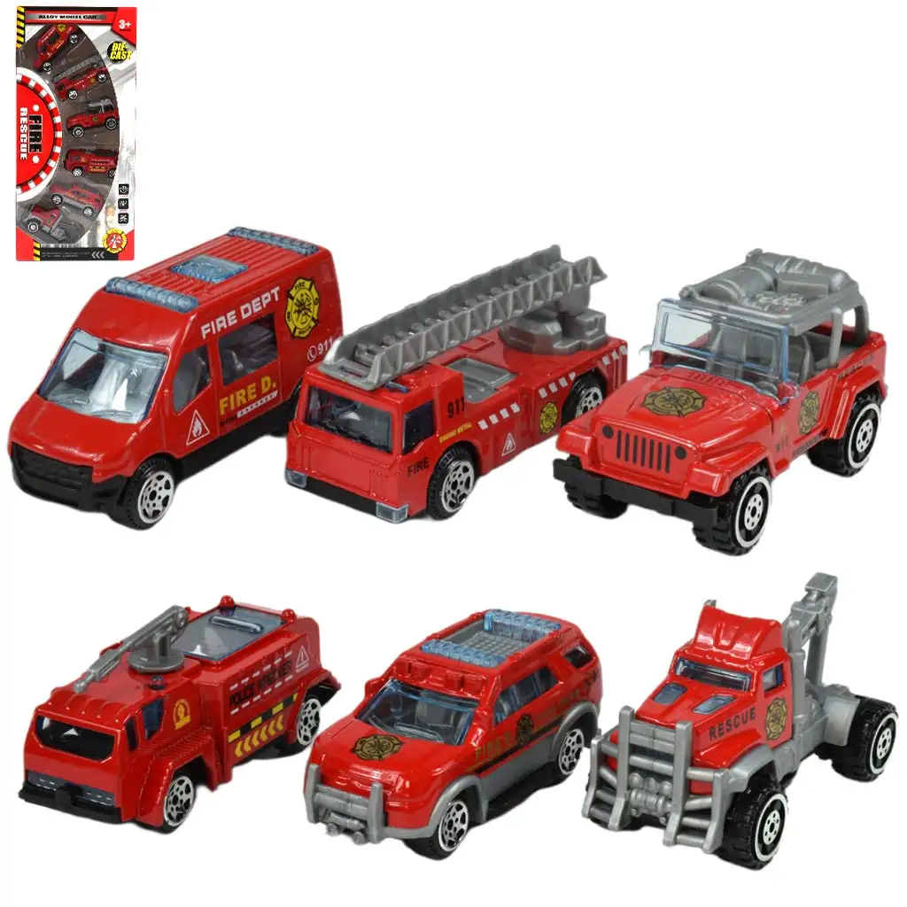 Fire Rescue: Tűzoltósági 6db-os kisautó szett 1/64-es kép 1