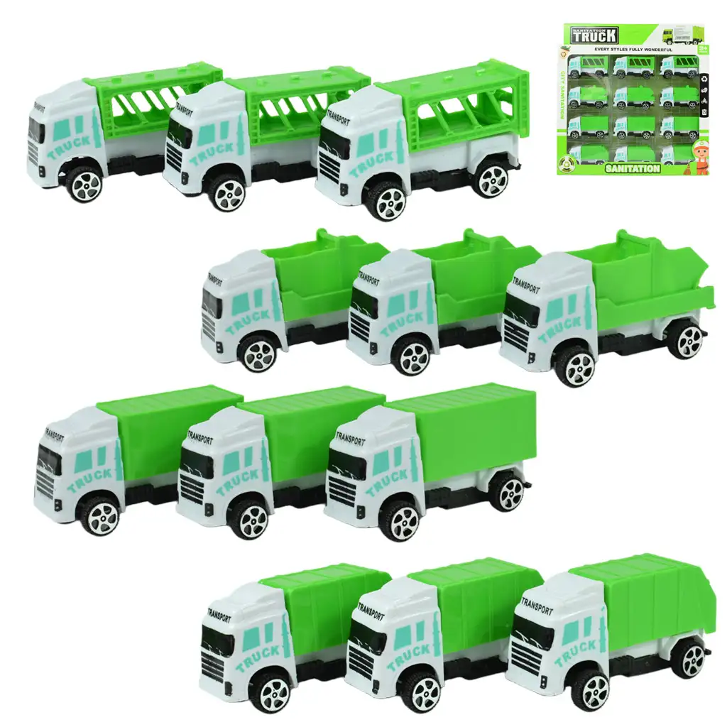Sanitation Truck: 12 db-os hulladékszállító teherautó szett 1/64 kép 1
