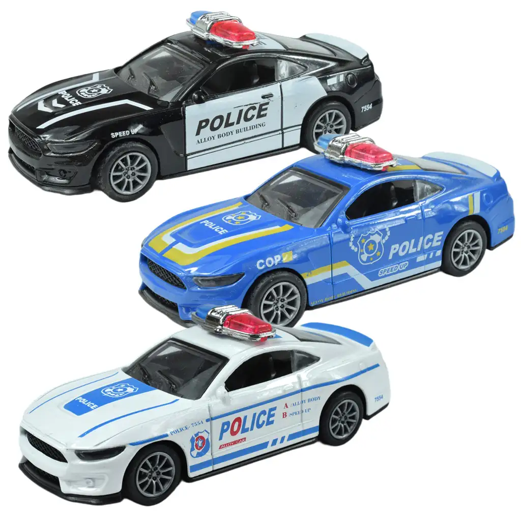 Police Cars: Lendkerekes fém rendőrautó többféle változatban 11cm 1db kép 1