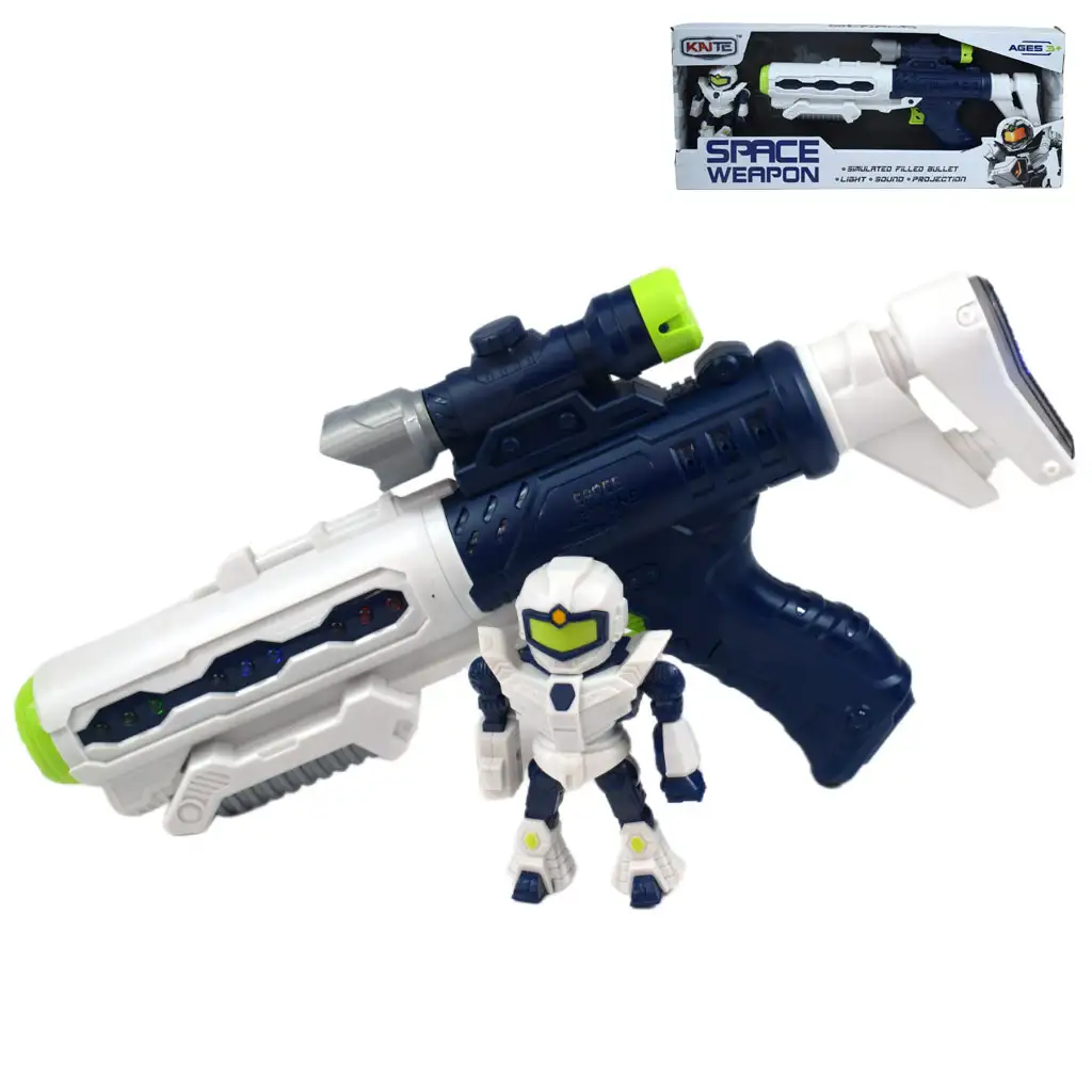 Space Weapon: Projektoros űrfegyver robotfigurával, fénnyel és hanggal 34cm kép 1
