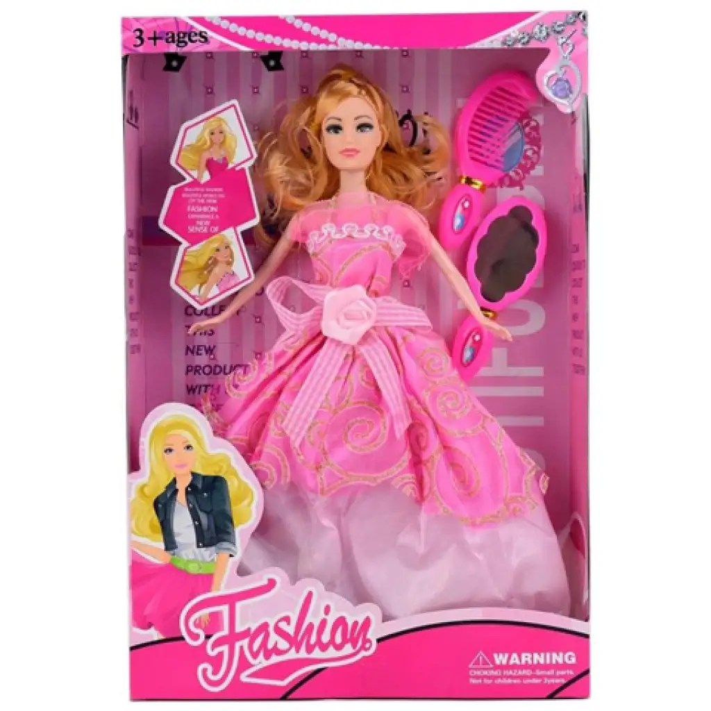 Fashion divatbaba rózsaszín báli ruhában kiegészítőkkel 29cm kép 1