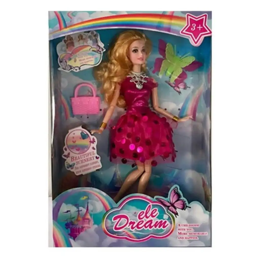 Dream Girl divatbaba pink koktélruhában kiegészítőkkel 29cm kép 1