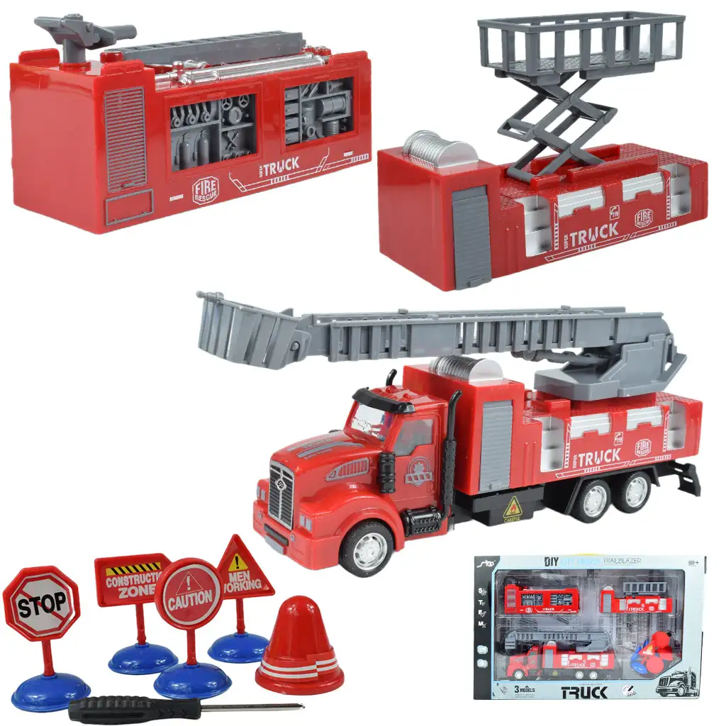 City Truck: Átalakítható lendkerekes tűzoltósági teherautó jelzőtáblákkal 19cm kép 1