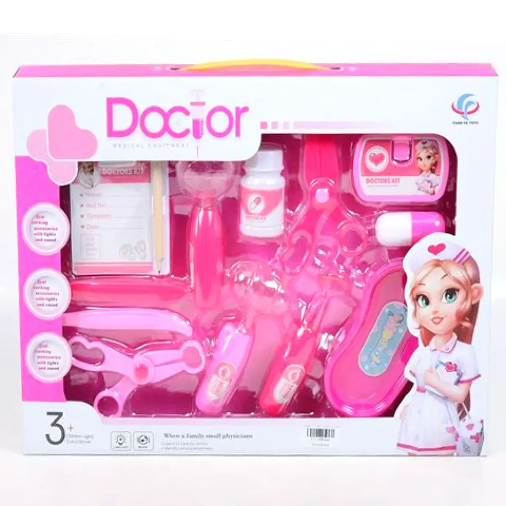 Pink orvosi játékszett ollóval, kórlappal és kiegészítőkkel kép 1