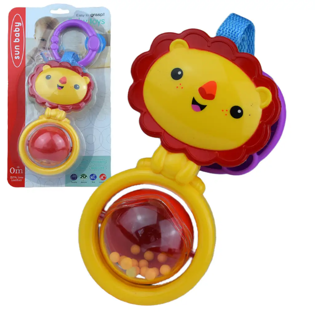 Sun Baby: Vidám oroszlán BPA mentes bébi csörgő forgó gömmbel kép 1
