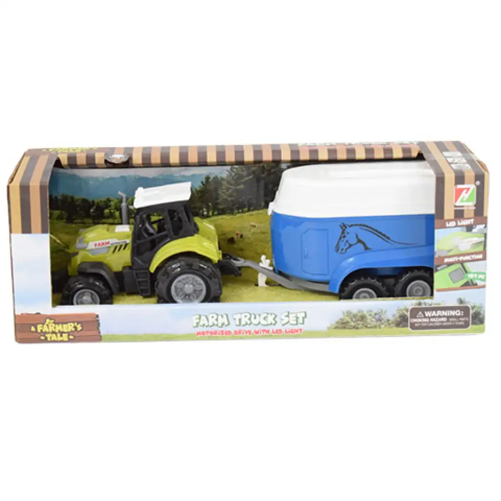 Farm Truck: Lószállító traktor utánfutóval, fénnyel és hanggal 23cm kép 4