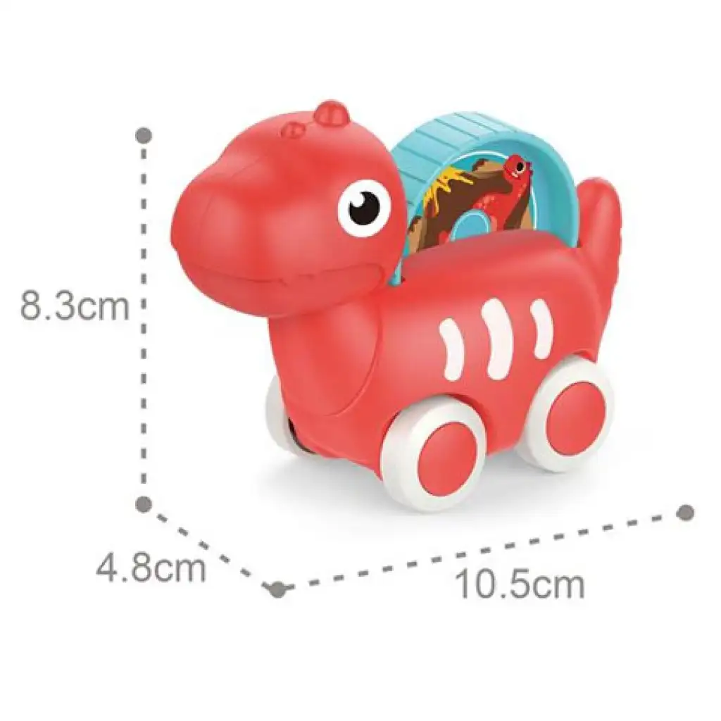 Piros dínós bébi kisautó mozgóképpel 10,5cm kép 2