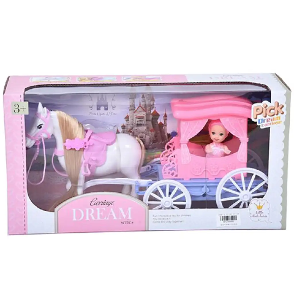 Álom hintó szett lóval és 7,5cm-es babával pink színben kép 1