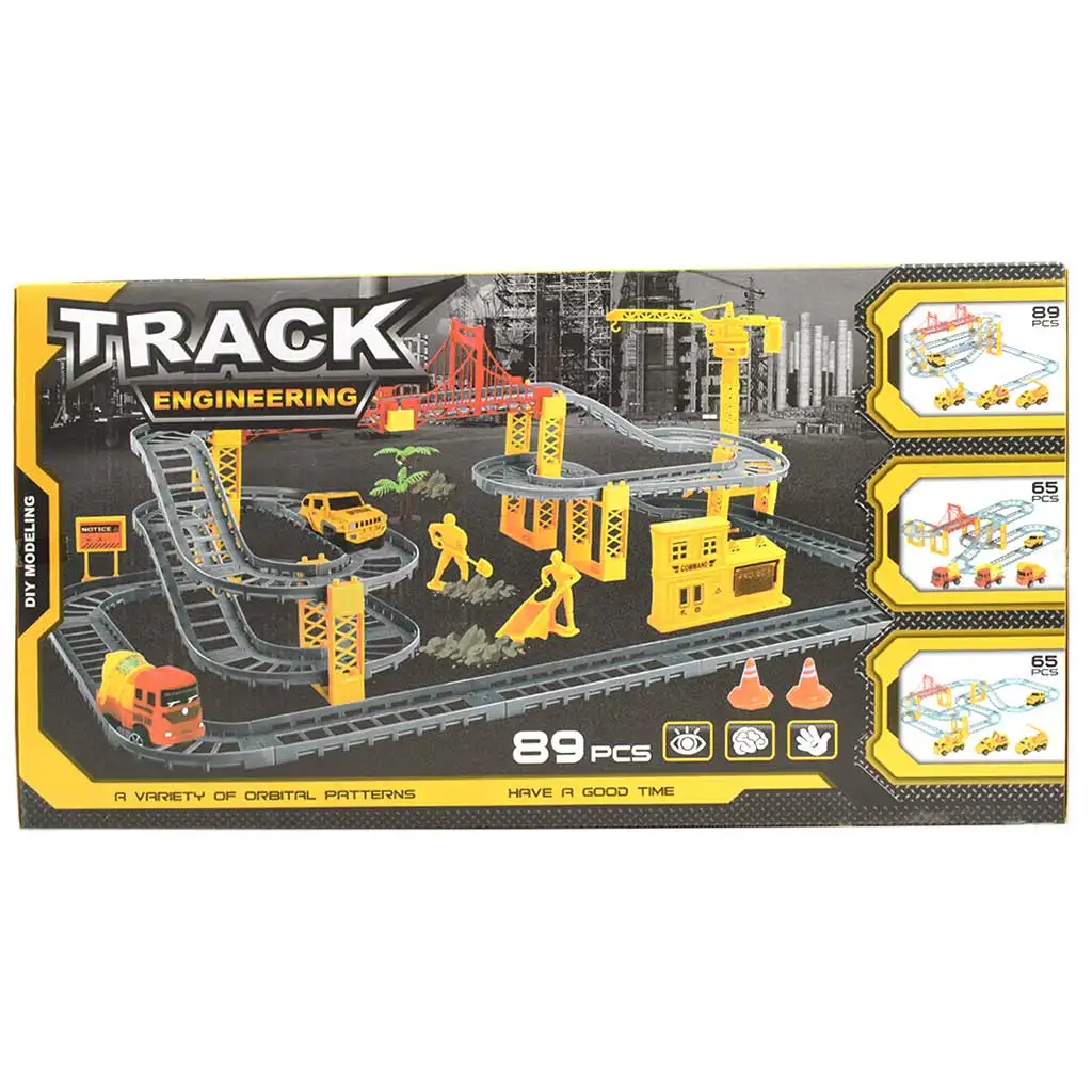 Track Engineering versenypálya szett építőipari munkagépekkel és munkásokkal 89db-os szett kép 2