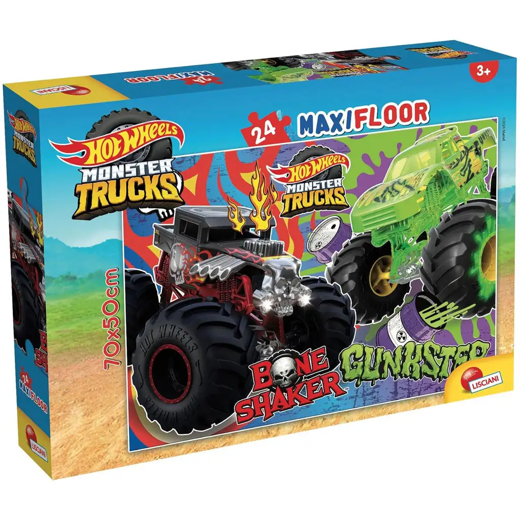 Hot Wheels Monster trucks 24db-os maxi padló puzzle 70x50cm - Lisciani kép 1