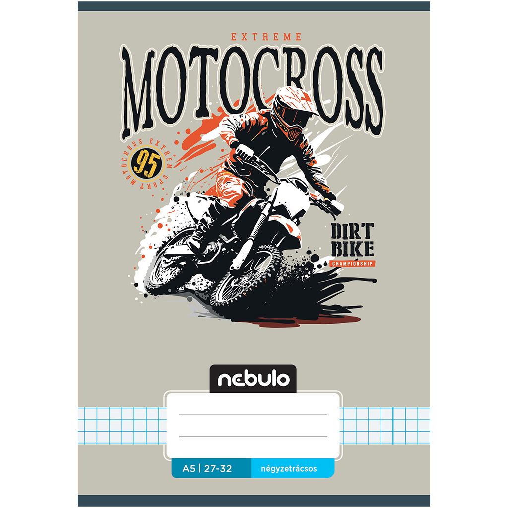 Nebulo: Tűzött motocross mintás kockás füzet 27-32 A/5 kép 1