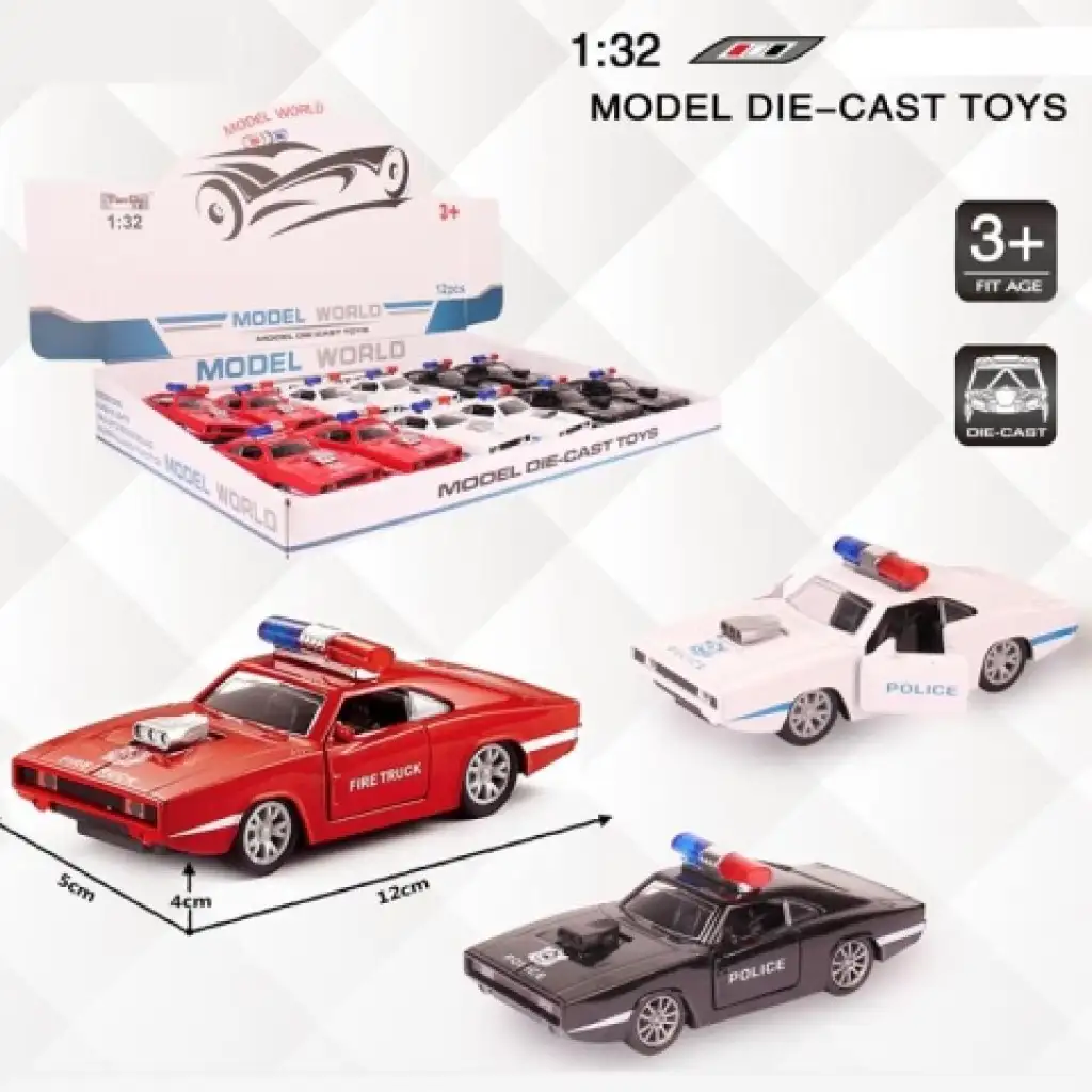 Muscle Car rendőrségi hátrahúzható fém autómodell több változatban 1/32 kép 1