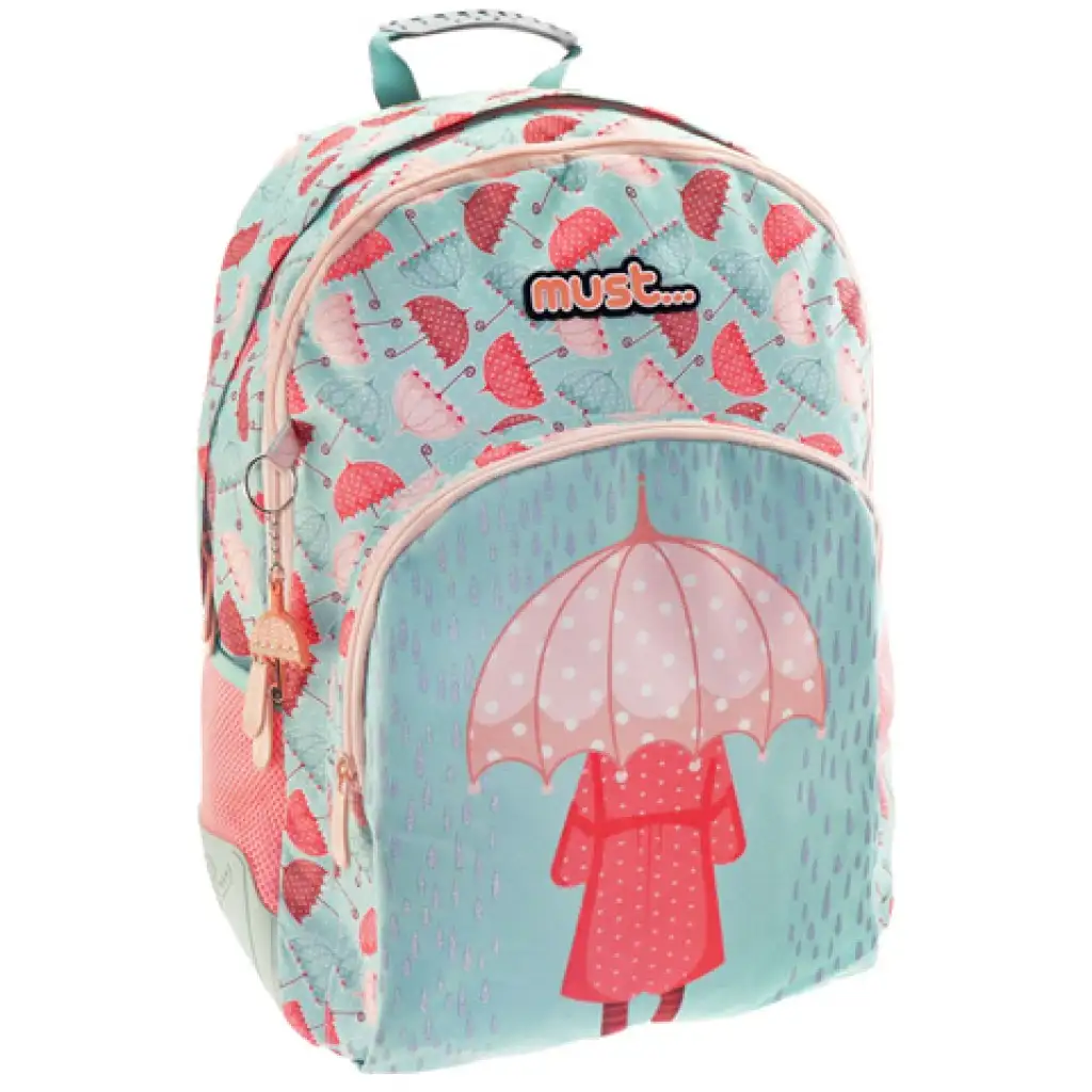 Must: Esernyős három rekeszes iskolatáska, hátizsák 33x16x45cm kép 1