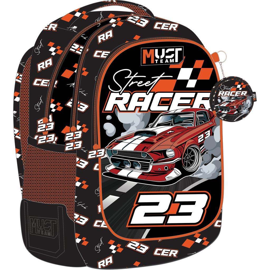 Luna: Must Team Street Racer autós lekerekített 3 rekeszes iskolatáska, hátizsák 32x18x43cm kép 1